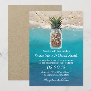 Convite Pineapple Mason Jar String Luzes de Praia Casament