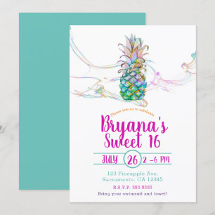 Convite Pineapple Rainbow Color Splash Doce 16 Partido