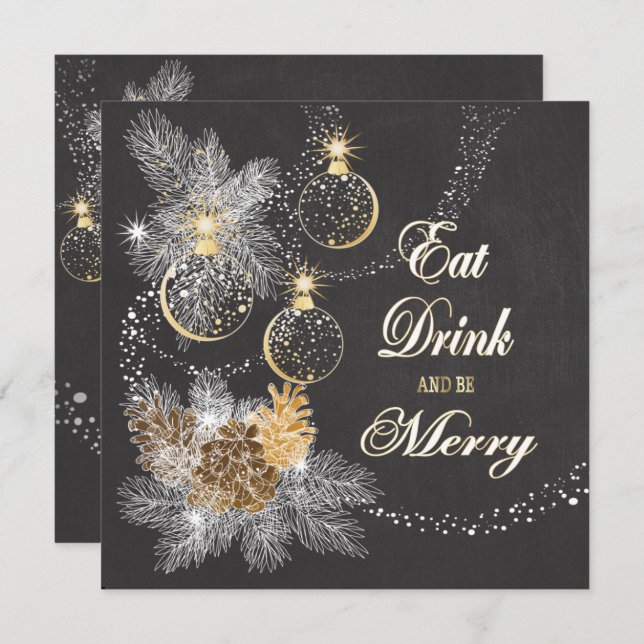 Convite Pinecone Ornament Chalkboard Natal (Frente/Verso)