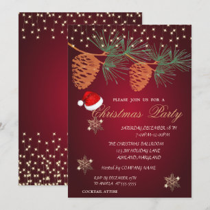 Convite Pinecones,Snowflakes Red Christmas Corporado