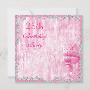Convite Pingente Rosa & Diamantes 25º Aniversário