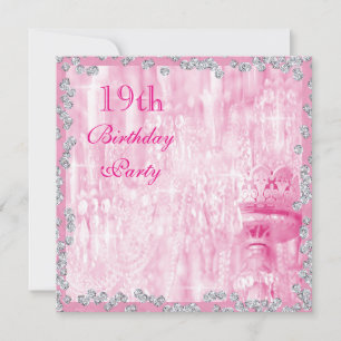 Convite Pingente Rosa & Diamantes Aniversário de 19 Anos