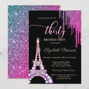 Convite Pingentes Glitter Legais, Diamantes da Torre Eiffe