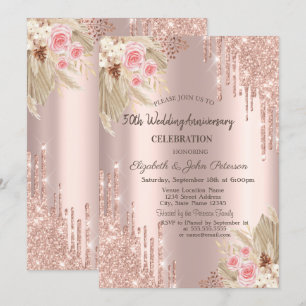 Convite Pingo de Brilho, Flor Rosa Dourado Casamento Anive