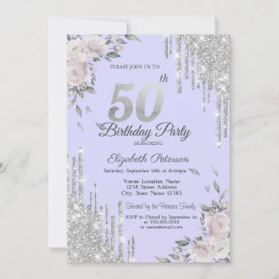 Convite Pingo de Brilho, Flores Lavanda 50º Aniversário