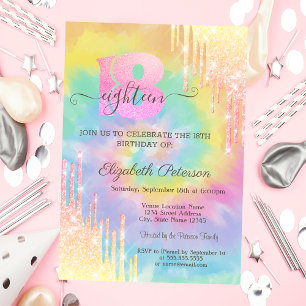 Convite Pingo de Brilho Moderno e Legal Tie Dye 18º Aniver