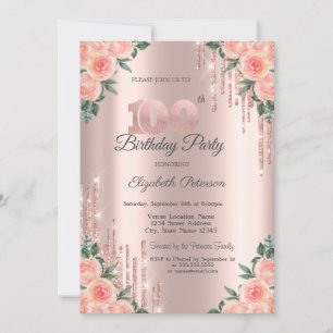 Convite Pingo de Brilho Moderno Floral Rosa Dourado 100º