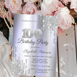 Convite Pingo de Brilho Prateado Aniversário de 100 anos R