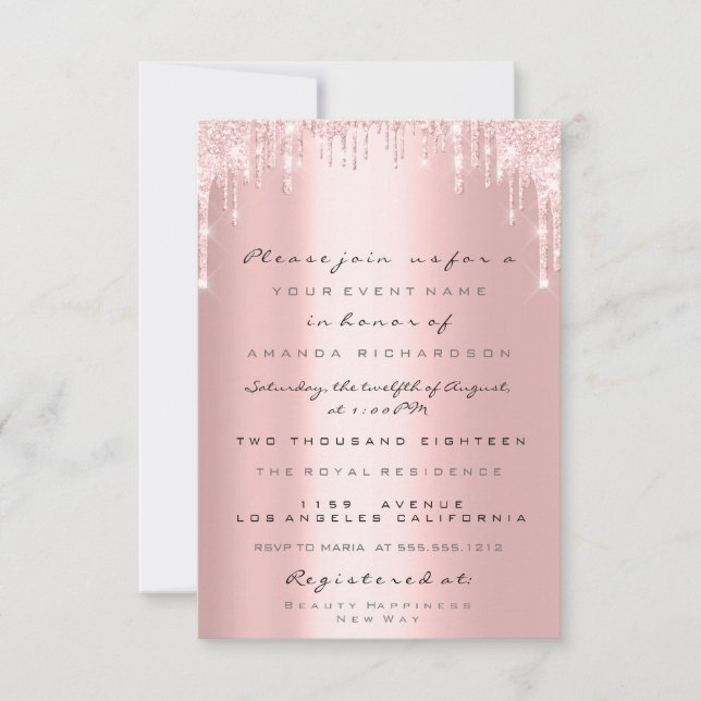 Convite Pingo de Brilho Rosa Dourado Rosa Casamento Doce 1 (Frente)