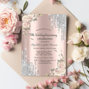 Convite Pingo de Brilho, Rosas, Bodas de Aniversário em Do