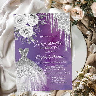 Convite Pingo de Prata, Rosas Vestidas Quinceanera Roxa
