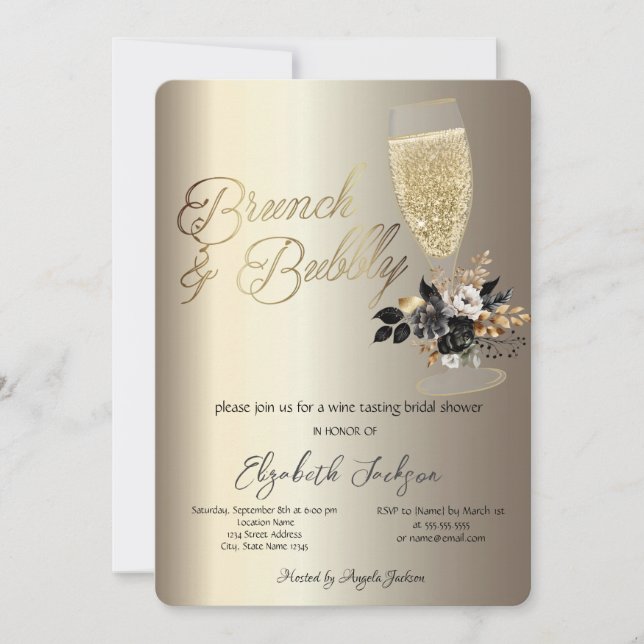 Convite Pingo de Vidro Rosas Pretas Vinho Brunch & Espuman (Frente)