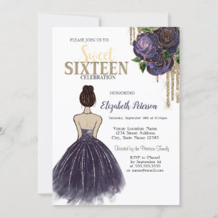 Convite Pingos, Vestido Roxo, Rosas Sweet 16