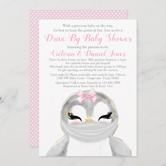 Convite Pinguim bonito com unidade de máscara por Chá de f (Frente/Verso)