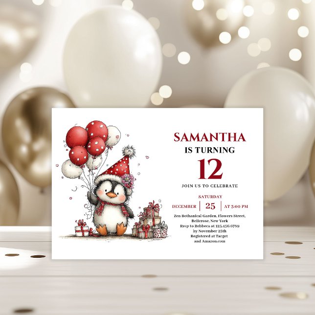Convite Pinguim Caprichoso da Moda Aquarela aniversário de (Trendy Whimsical animals Watercolor kids birthday invitation

)