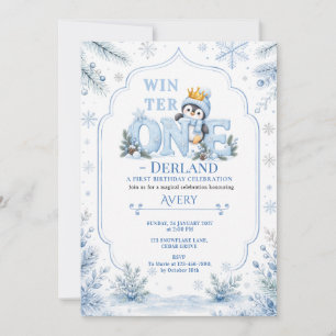 Convite Pinguim Coroado Inverno ONEderland Primeiro Aniver