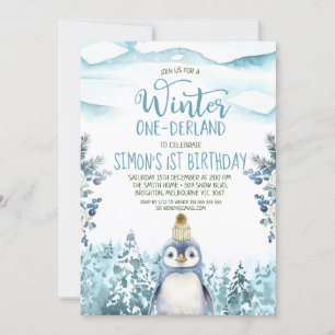Convite Pinguim Cute Winter Onederland Birthday
