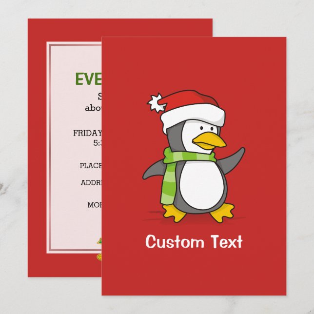Convite Pinguim de Natal andando na neve (Frente/Verso)