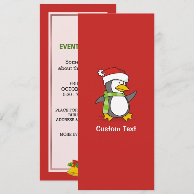 Convite Pinguim de Natal andando na neve (Frente/Verso)