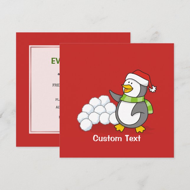 Convite Pinguim de Natal com bolas de neve balançando (Frente/Verso)