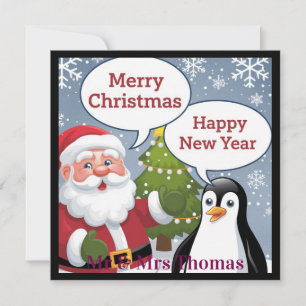 Convite Pinguim do Papai Noel Fofo Natal Feliz Ano Novo