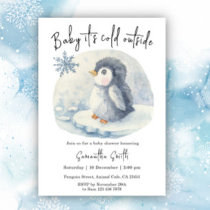 Convite Pinguim Está Frio Lá Fora Chuvade Bebê de Inverno