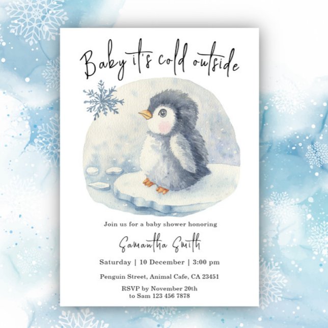 Convite Pinguim Está Frio Lá Fora Chuvade Bebê de Inverno (Criador carregado)