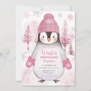 Convite Pinguim-Inverno tricotou Hat Snowflakes Aniversári