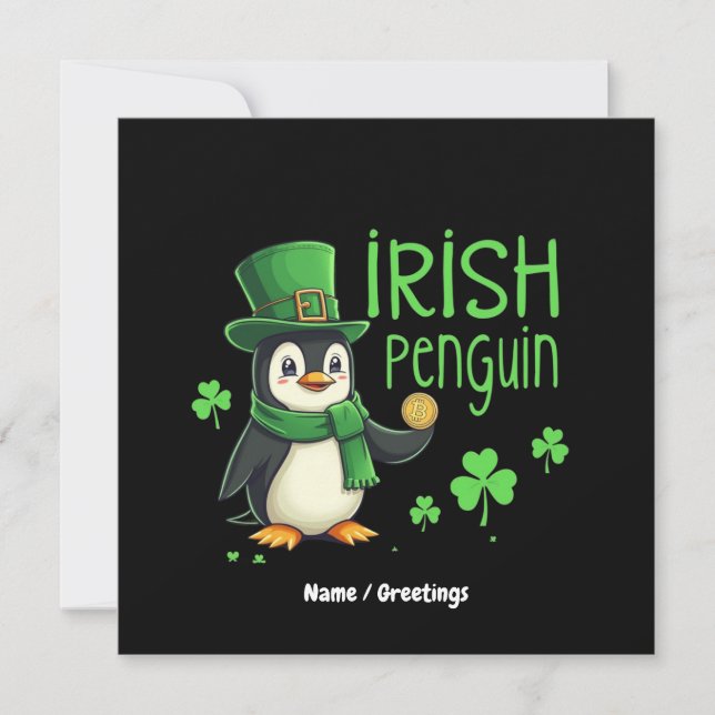 Convite Pinguim Irlandês Uma Mistura Sortuda de Diversão,  (Frente)