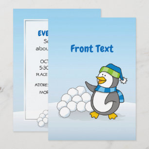 Convite Pinguim pequeno com bolas de neve balançando