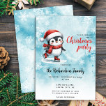 Convite Pinguim-Pinguim-Pinguim-Festivo-Azul<br><div class="desc">Convites de festas de Natal de na moda Crio com um patinador de gelo agudo de pinguim em um chapéu vermelho de Papai Noel, cachecol e skates de figura. Este convite festivo de Natal é desenhado sobre um fundo azul de neve com flocos de neve elegantes. O modelo facilita a...</div>