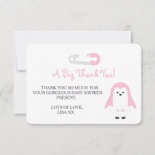 Convite Pinguim Rosa Bebê Obrigado
