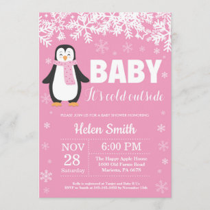 Convite Pinguim Winter Girl Chá de fraldas Snowflake