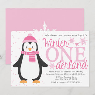 Convite Pinguin Winter ONE Derland Birthday Invitation