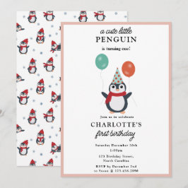 Convite Pinguins Cachorros Crianças de inverno Aniversário
