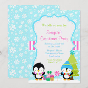 Convite Pinguins Cachorros de inverno de Natal