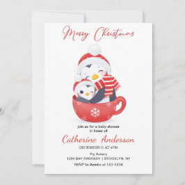 Convite Pinguins de Natal em Chá de fraldas de caneca