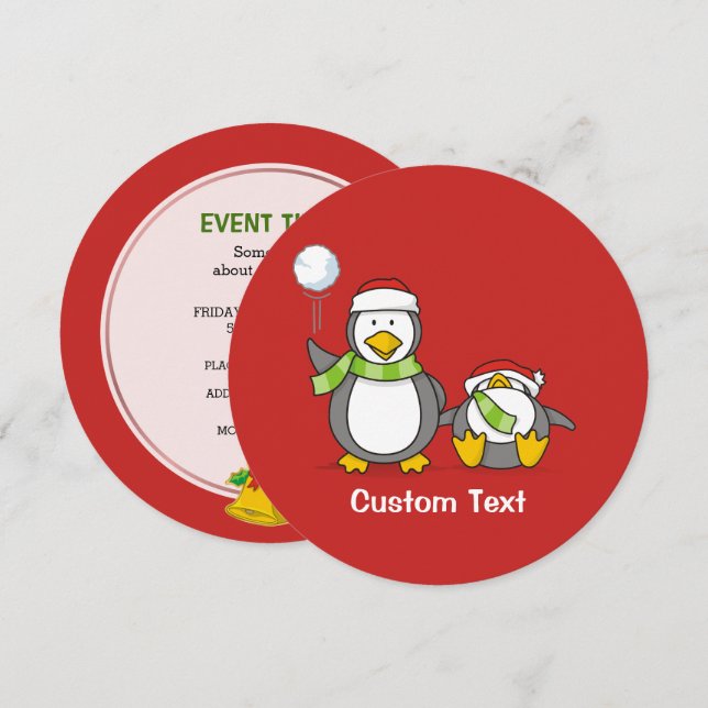 Convite Pinguins de neve de Natal (Frente/Verso)