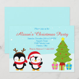 Convite Pinguins e Árvore de inverno de Natal giro