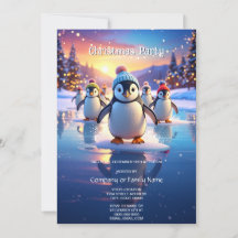 Pinguins Fofos em Chapéus de Inverno Festa de Féri