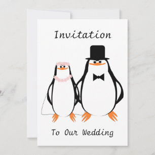 Convite Pinguins preto e branco que Wedding