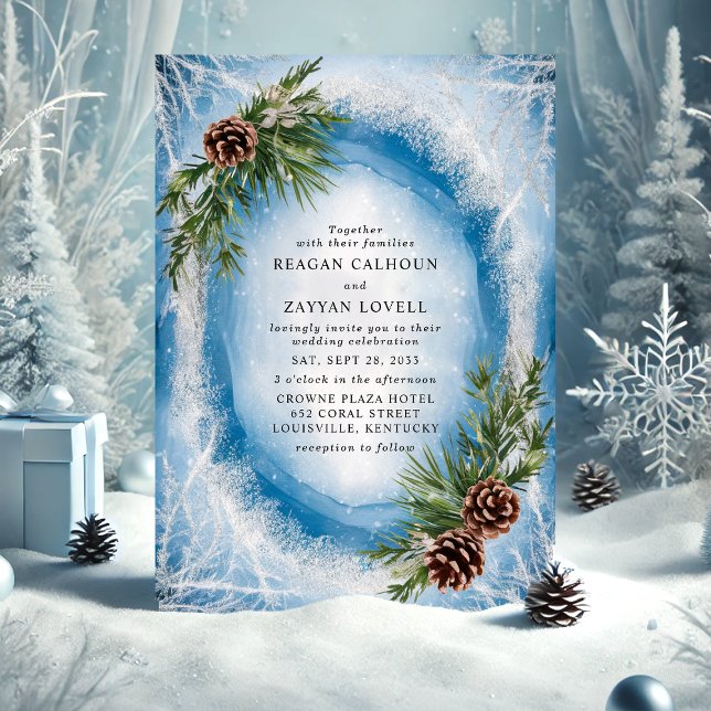 Convite Pinhas de Natal Casamento Gelo Invernal (Criador carregado)