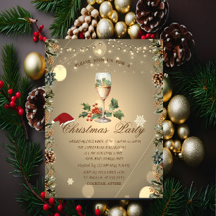 Convite Pinhas,Galhos,Chapéu de Papai Noel Champanhe Natal