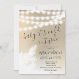 Convite Pinheiro de neve dourado luzes chá de fraldas