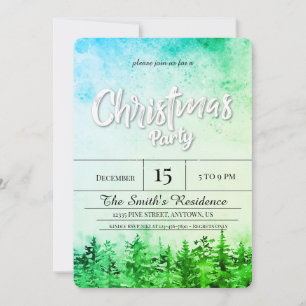 Convite Pinheiros com Neve Aquarela Natal
