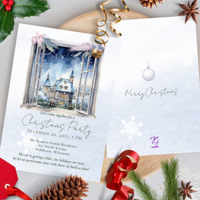 Convite Pinheiros de inverno Floresta de Aquarela Natal (Criador carregado)