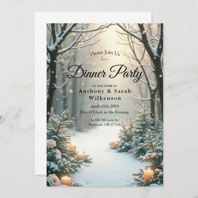 Convite Pinheiros Nevados Iluminados pela Luz de Velas (Frente/Verso)