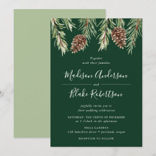 Convite Pinho de Inverno em Aquarela Verde Casamento