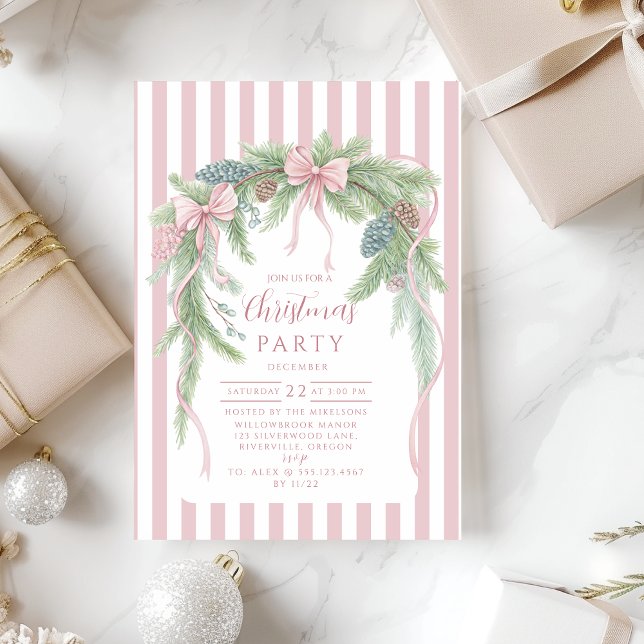 Convite Pinho de Natal com Laço Rosa (Criador carregado)