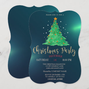 Convite Pinho de Natal em Aquarela, Festa de Empresa Verde